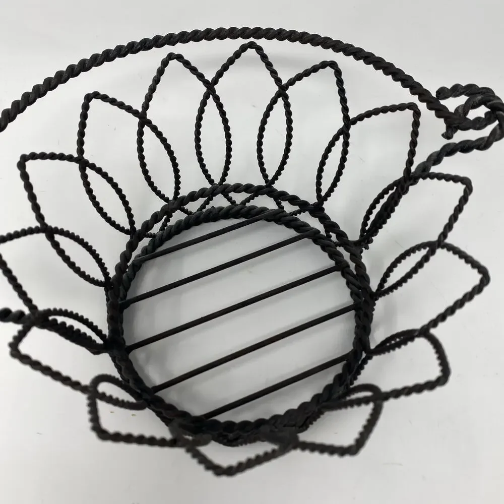 Set of 2 wire handle metal baskets vintage black